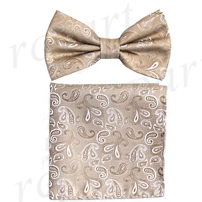 Nueva Marca Q formal Para hombres Pre-atado Pajarita y Pañuelo Marrón Paisley Patrón Boda Foto 1 de 4