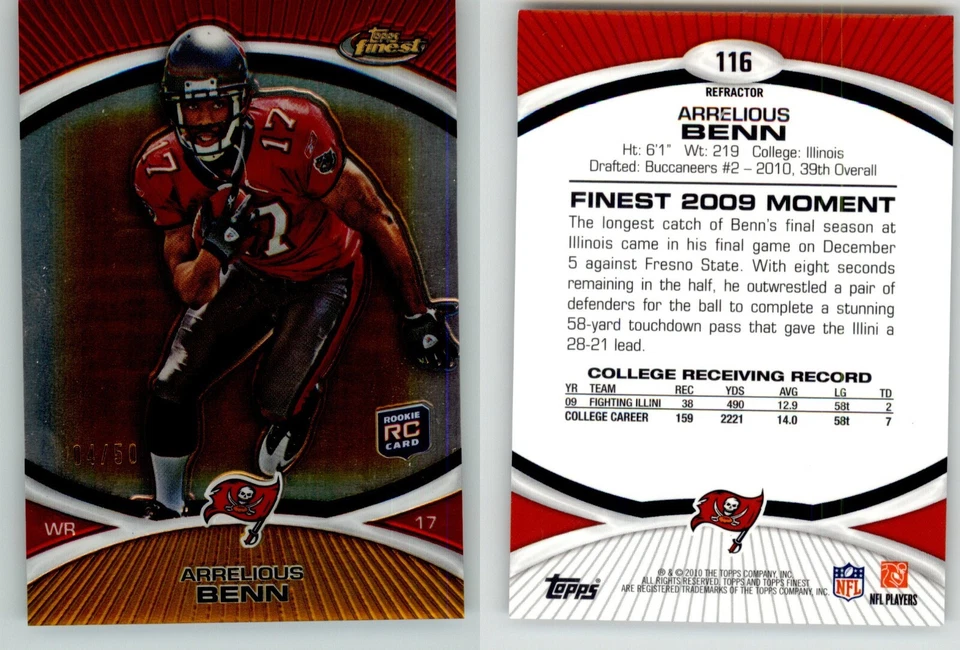 Arrelious Benn 2010 Topps Finest Gold Refractor #116 /50 Rookie RC Buccaneers - Image 1 of 1