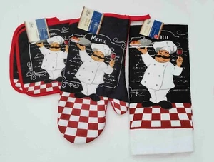 Home Collection Chef Kitchen Set 1 Oven Mitt + Kitchen Towel + 2 Pot Holders - Picture 1 of 1