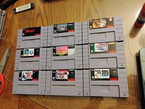 SNES 9 game lot NHL 95, Cup, NHLPA, Robot golf, baseball, Scope6, Caesars etc... - Picture 1 of 18