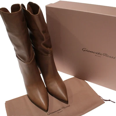 Gianvito Rossi NWB Leather Piper Booties 85 Nevada Texas Size 40.5 US 10.5 Brown - Image 1 of 4