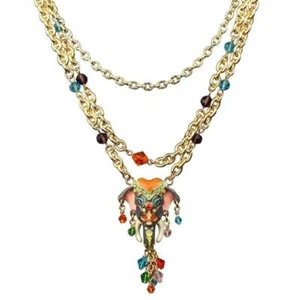 Ritzy Couture Royal Maharajah Painted Elephant Dangle Beaded Necklace (Goldtone) - Picture 1 of 5