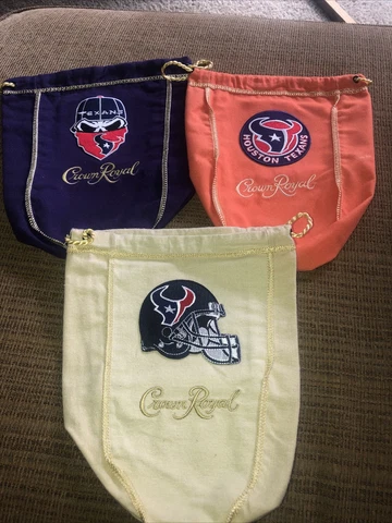 NFL Houston Texans 3 Bag Set Of Logo’d CROWN ROYAL BAG  1 Liter Cover