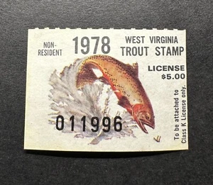 WTDstamps - 1978 WEST VIRGINIA - State Non-Resident Trout Fishing Stamp - NG - Picture 1 of 2