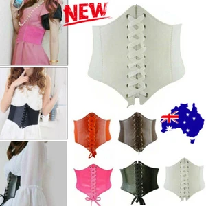 Women Shaper Shapewear PU Leather Slim Body Corset Lace up Waist Trainer Cincher - Picture 1 of 17
