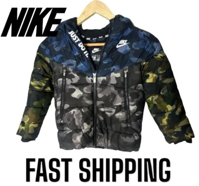 Nike Camouflage Windrunner Quilted Puffer Jacket Hooded Full Zip Fleece Lined - Image 1 of 4