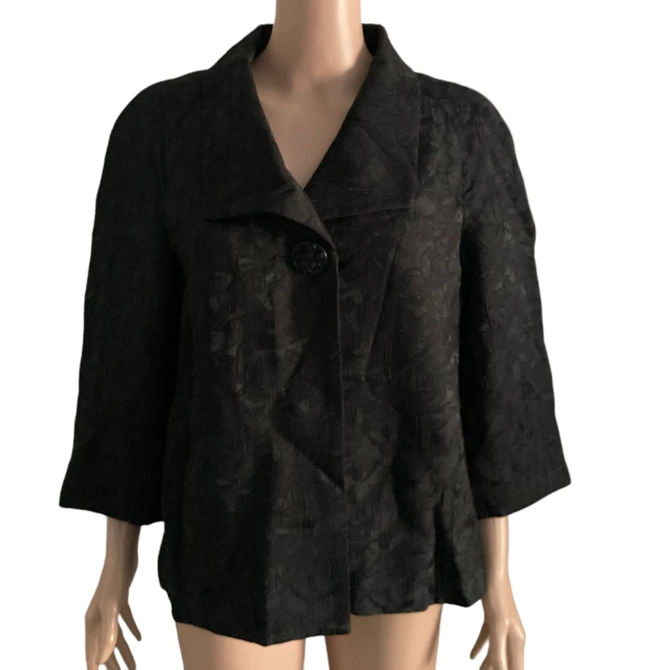 Blazer Mujer Colección JM Talla 12 Negro Jacquard Floral Un Botón Foto 1 de 4