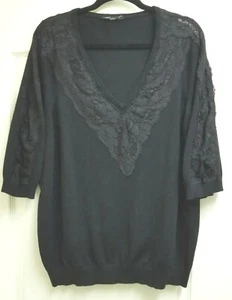 WOMEN'S BLACK SWEATER SOFT PULLOVER LACED V NECK AND 3/4" SLEEVES   SIZE XXL - Picture 1 of 6