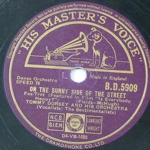 78 record in frame ON THE SUNNY SIDE OF THE STREET tommy dorsey - Picture 1 of 3