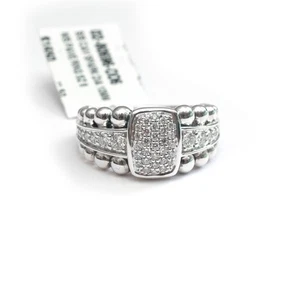 LAGOS New Sterling Silver Caviar Spark Diamond 10mm Pave Ring Size 6 - Picture 1 of 7