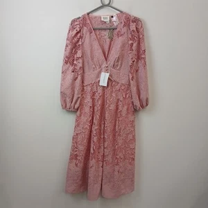 Marchesa Rosa Dress Size 8 Women's Pink Floral Lace Long V Neck BNWT FPL-WRDC - Picture 1 of 16