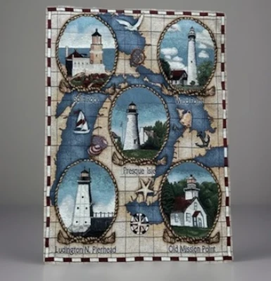 Light Houses Great Lakes 挂毯 壁挂 手动 木工 织布机 26 英寸 x 36 英寸 — 第 1/4 张图片