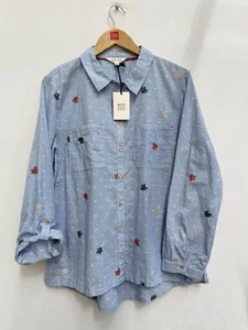 White Stuff Sophie Shirt Blue Multi Striped Heart Embroidered Cotton UK 18 BNWT - Picture 1 of 14