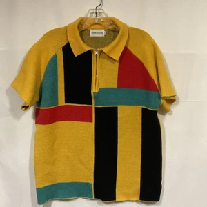 Oxknitstore Large Short Sleeve 1/4 Zip Pullover Sweater Collar Stretch Colorful - Picture 1 of 4