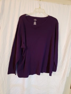 Saint John's Bay Women's Long Sleeve Cotton Purple Tee Shirt Sixe 3X (H33) - Image 1 of 3
