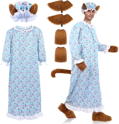 4 Pcs Halloween Granny Wolf Costume Set with Tail Wolf Claws Gloves Shoes Cover  - Image 1 of 4