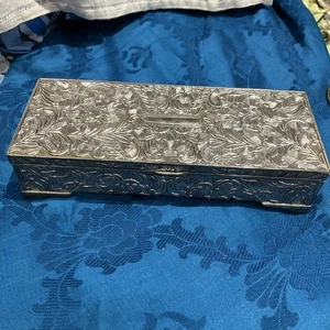 Vintage Jewelry Box Silver Plated Ornate Pattern - Picture 1 of 8