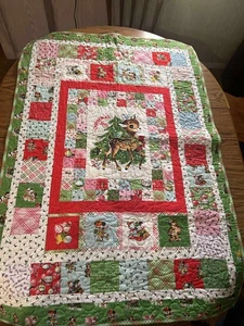 Patchwork Quilt Top Christmas Bed,Lap,Wall,Sofa 58 X39" USA Homemade - Picture 1 of 5