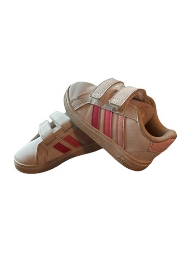 Scarpe da tennis Adidas a righe rosa bianche da bambina chiusura 6K