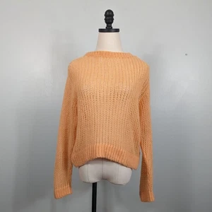 Free People Sweater XS Orange Alpaca Wool Open Knit Fuzzy Soft Cozy Peach Preppy - Picture 1 of 7
