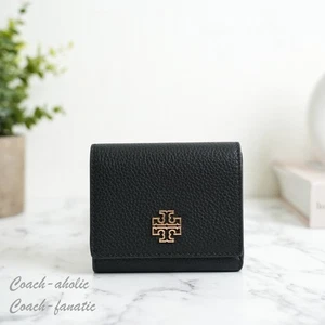 Cartera compacta de cuero granulado Tory Burch Britten en negro nueva con etiquetas 159431 - Imagen 1 de 9