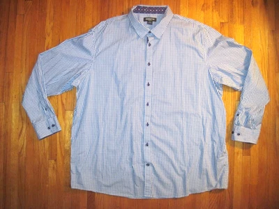 Camisa de Vestir Claiborne Elastizada Blanca/Azul Micro Cuadros Manga Larga 3XLT Nueva Foto 1 de 4