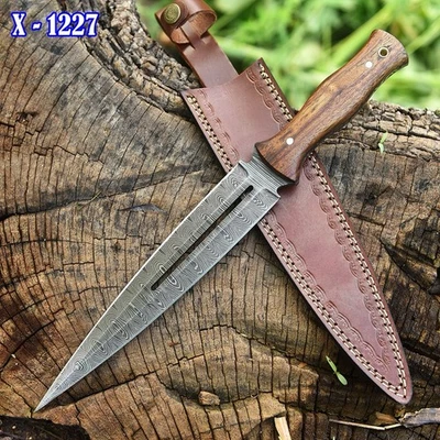 AJ SANITY KNIVES handmade Damascus steel hunting dagger fixed blade boot knife Double Edge Blade