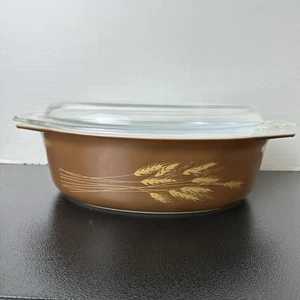 Vintage Pyrex 045 Braun Herbst Ernte Weizen 2,5L Deckel Oval Auflaufform - Bild 1 von 19