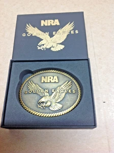 NRA Golden Eagles Commemorative Belt Buckle Brass Heavy Beautiful Freedom w/Box - Picture 1 of 6