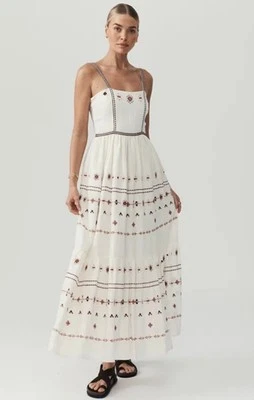 Maxi Vestido Anthropologie MOS Lino En Niveles EE. UU. 4 Bordado Floral Boho Pradera Foto 1 de 4