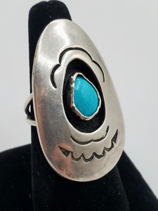 Sterling Silver Turquoise Signed Navajo Native American Ring Size 10 - Picture 1 of 8