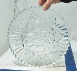 Vintage Federal Glass 11 1/2" Pioneer Bowl w/Intaglio Fruit & Stars Crimped Edge - Picture 1 of 6