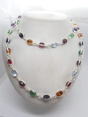 Collana in Argento 925 e Pietre Sintetiche - Girocollo Ametista Zaffiro Smeraldo - Immagine 1 di 4