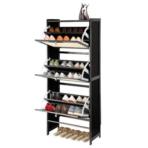 Shoe Storage Cabinet 3-Flip Drawers Top Shelf Farmhouse Sneakers Rack Organizer - Picture 1 of 9