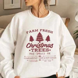 Christmas Sweatshirt, Holiday Gift, Farm Fresh Christmas Tree Sweatshirt - Picture 1 of 1