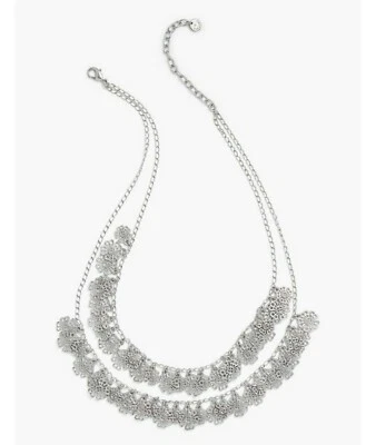 COLLAR NUEVO CON ETIQUETAS $70 TALBOTS DOBLE HEBRA COLOR PLATA FILIGRANA DECLARACIÓN  Foto 1 de 4