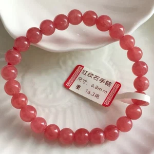 Pulsera de amor con cuentas de piedras preciosas de rodocrosita de hielo rosa natural de 6,8 mm AAAAA - Imagen 1 de 6