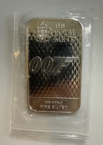 007 James Bond ~ Barra de plata 9999 de 1 oz ~ Los diamantes son para siempre ~ The Royal Mint - Imagen 1 de 2
