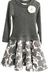 $52 Girls Bonnie Jean LightGray White Flower Tailored Fancy Holiday Size 5 Mint - Picture 1 of 12