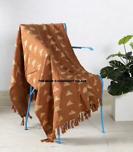 Hand Block Print Rust Throw Mud Cloth Sofa Blanket African Style Handmade Throw