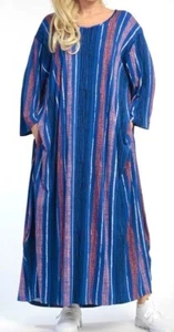 PLUS SIZE BLUE/MULTI STRIPED PATTERN JERSEY 2 POCKETS BALLOON DRESS Size 24-28 - Picture 1 of 5