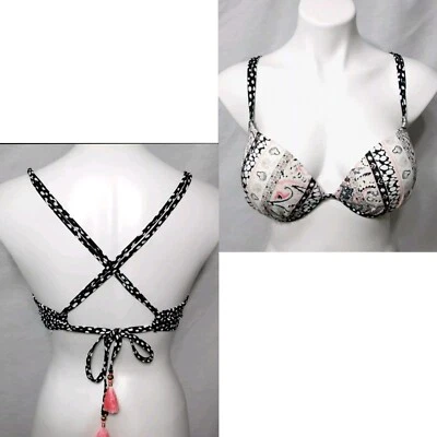 Victoria's Secret Halter Espalda Cruzada Borlas Atado Espalda Bikini Traje de Baño Top 34D Foto 1 de 4