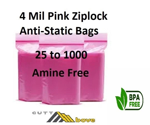 Pink 4 Mil Anti Static Zip  Seal Lock Top  Reclosable Antistatic Plasic Bags - - Image 1 of 1