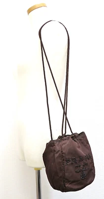 Authentic PRADA Brown Nylon Drawstring Shoulder Bag Purse #49994E - Image 1 of 4
