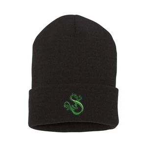 Green dragon embroidered black beanie hat - Picture 1 of 2