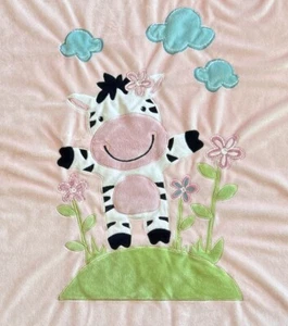 Baby Blanket Soft Pink Sherpa Backed Sensory Minky Dots Edge 30” X 38” Cow - Picture 1 of 15