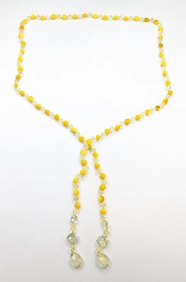 Collar colgante Lariat cristal facetado madreperla teñido amarillo 46" de largo Foto 1 de 4