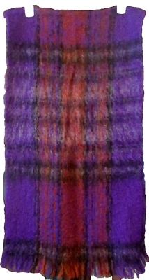 Mantón bufanda vintage 100 % lana mohair rayas flecos 70x18,5 púrpura/naranja quemado Foto 1 de 4