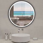 Round LED Bathroom Mirror with 3 Color Lights, Dimming, Black Framed, fogless