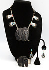 Michelle G Peina Carved Bear Onyx  Sterling Zuni Necklace Cuff Earrings Set